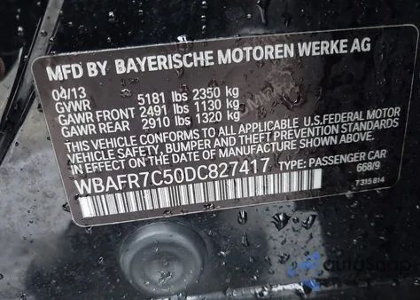 2013 BMW 535I z USA, uszkodzony, nr VIN WBAFR7C50DC827417